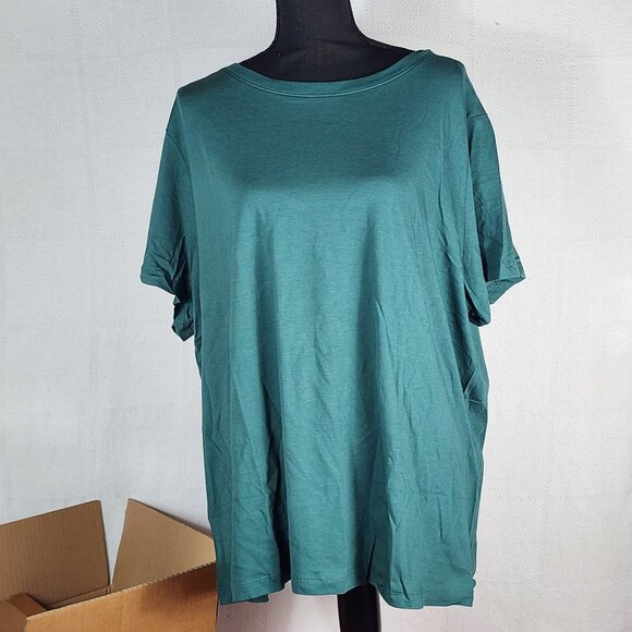 A New Day Teal Green Cotton Modal Short Sleeve Slight Scoop Neck T-Shirt Size 2X - Picture 1 of 16